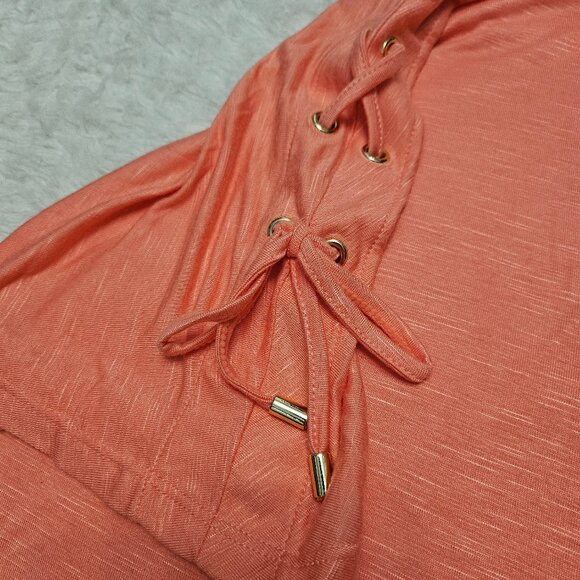 Jone New York Women's Coral Red Modern Essential Laced detail Blouse Top Size: L - Picture 11 of 11